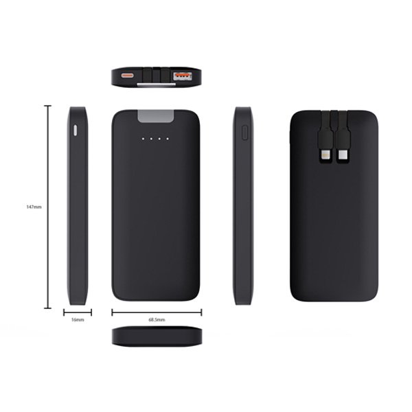 PT-226 10000 mAh Işıklı Kendinden Kablolu Powerbank - Görsel 4