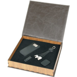 5.000 mAh Powerbank Kablo Set Işıklı Telefon Tutucu 16 GB USB Bellek Ahşap Özel Kutu Kutu Boyutu: 27.5 x 25 x 5.5 cm
