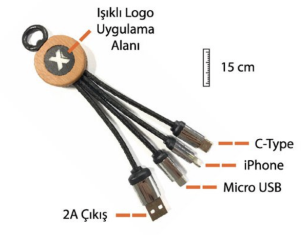 PT-7518 Bambu Işıklı Şarj Kablosu GENİŞ LOGO UYGULAMA ALANI BAMBOO ÇEVRE DOSTU MALZEME ÖLÇÜ: 1,2 M C-TYPE, IOS VE ANDROID ÇIKIŞ: 2A
